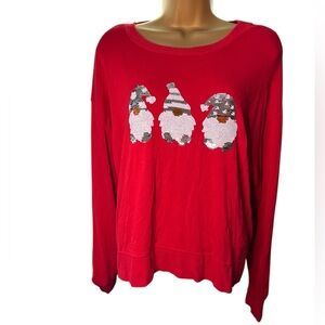 Cynthia Rowley Oversized Cropped Pullover Sweatshirt Sequin Gnome Holiday Red M